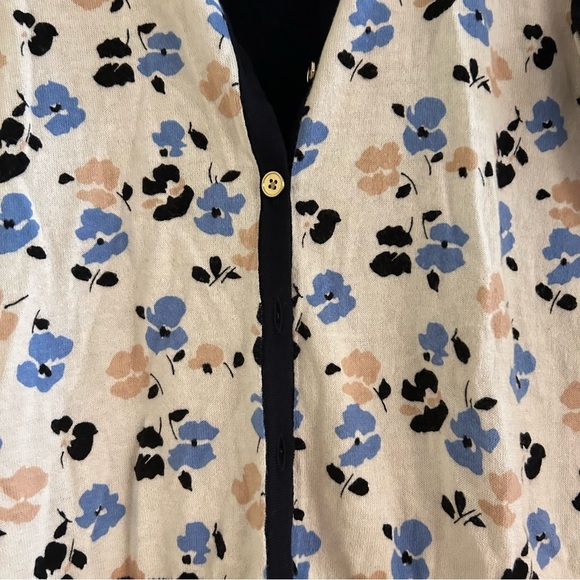 ANN TAYLOR Navy & Cream Floral Contrast Cardigan - Picture 3 of 6